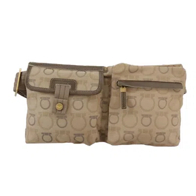Pre-owned Ferragamo Gancini Canvas Shoulder Bag () In Beige