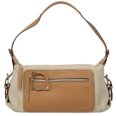 Pre-owned Ferragamo Gancini Canvas Shoulder Bag () In Beige