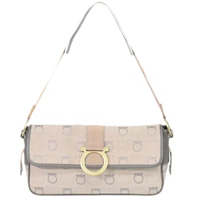 Pre-owned Ferragamo Gancini Canvas Shoulder Bag () In Beige