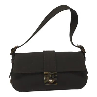 Pre-owned Ferragamo Gancini Canvas Shoulder Bag () In Black