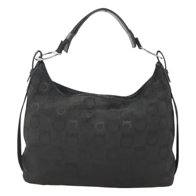 Pre-owned Ferragamo Gancini Canvas Shoulder Bag () In Black