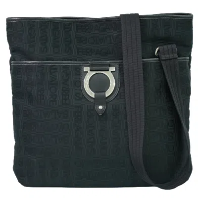 Pre-owned Ferragamo Gancini Canvas Shoulder Bag () In Black