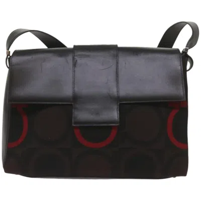Pre-owned Ferragamo Gancini Canvas Shoulder Bag () In Black
