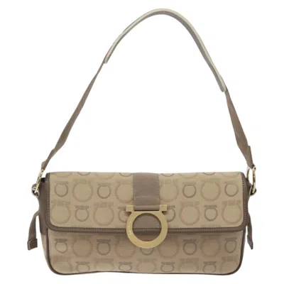 Pre-owned Ferragamo Gancini Canvas Shoulder Bag () In Sand