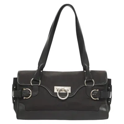 Pre-owned Ferragamo Gancini Canvas Tote Bag () In Black