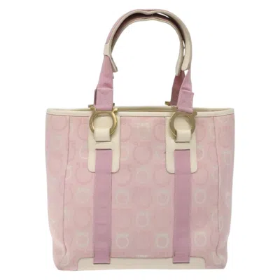 Pre-owned Ferragamo Gancini Canvas Tote Bag () In Pink