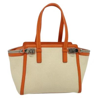 Pre-owned Ferragamo Gancini Canvas Tote Bag () In Sand