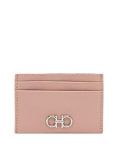 Ferragamo Gancini Card Case In Rose/new Blush/silver