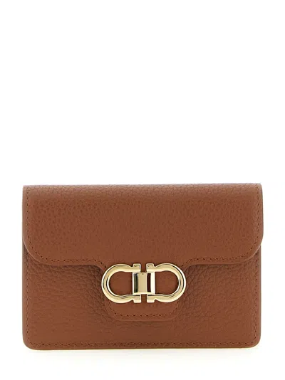 Ferragamo Gancini Card Case In Tan