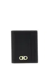 Ferragamo Black Cardholder With Gold-tone Gancini Logo In Calf Leather Man In Black