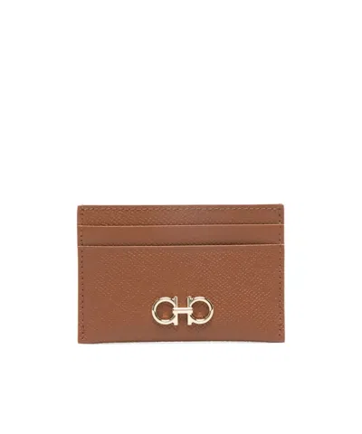 Ferragamo Gancini Card Holder In Brown