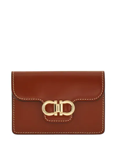Ferragamo Gancini Card Holder In Brown