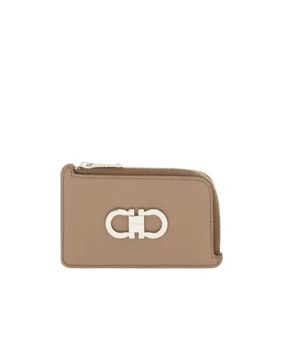 Ferragamo Gancini Card Holder In Brown