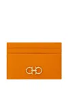 Ferragamo Hammered Leather Gancini Card Holder In Orange