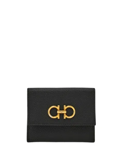 Ferragamo Gancini Tri-fold Leather Wallet In Black