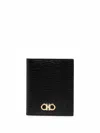 Ferragamo Black Cardholder With Gold-tone Gancini Logo In Calf Leather Man In Black