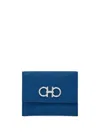 Ferragamo Gancini Leather Card Holder In Blue