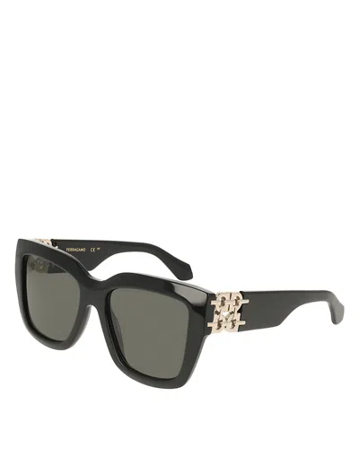 Ferragamo Gancini Chain Hinge Square Sunglasses, 55mm In Black