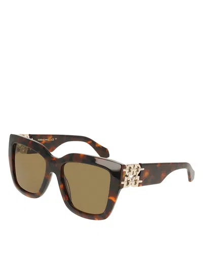 Ferragamo Gancini Chain Hinge Square Sunglasses, 55mm In Brown