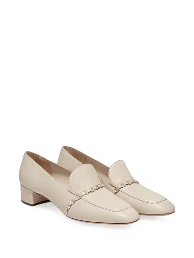 Ferragamo Gancini Chain Leather Loafers In Neutral