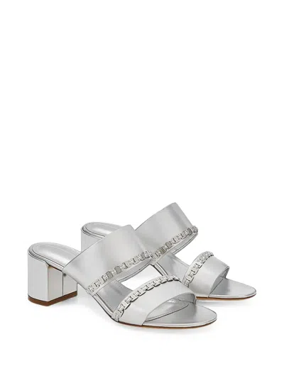 Ferragamo Gancini Chain Leather Sandals In Gray