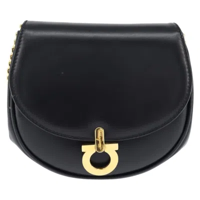 Pre-owned Ferragamo Gancini Chain Shoulder Bag Leather Leather Shoulder Bag Bag () In Black
