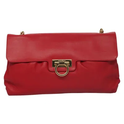 Pre-owned Ferragamo Gancini Chain Shoulder Bag Leather Leather Shoulder Bag Bag () In Red