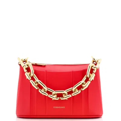 Ferragamo Gancini Chain Shoulder Bag Leather Mini In Red