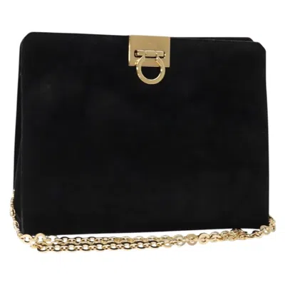 Pre-owned Ferragamo Gancini Chain Shoulder Bag Suede Suede Shoulder Bag Bag () In Black