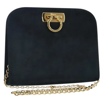 Pre-owned Ferragamo Gancini Chain Shoulder Bag Suede Suede Shoulder Bag Bag () In Blue