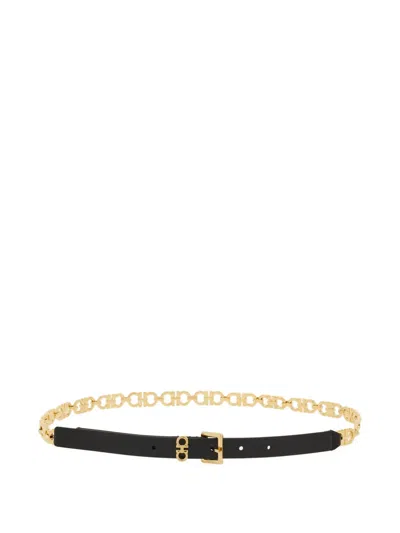Ferragamo Gancini-chain Square-buckle Belt In Black