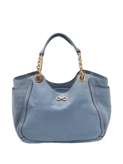 Pre-owned Ferragamo Gancini Chain-strap Tote Bag In Blue