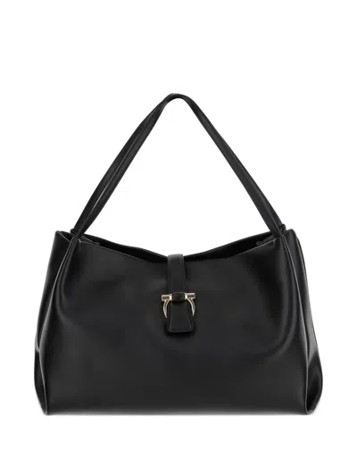Ferragamo Gancini-clasp Calfskin Shoulder Bag In Black