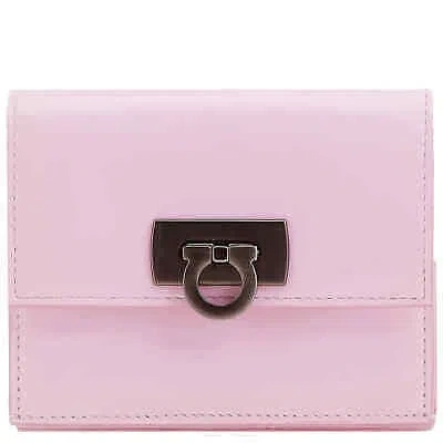 Pre-owned Ferragamo Gancini Clasp Compact Wallet 220434 763021 In Pink