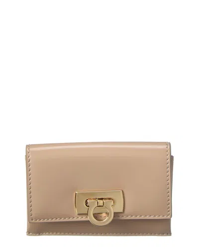 Ferragamo Salvatore  Gancini Clasp Credit Card Holder In Beige