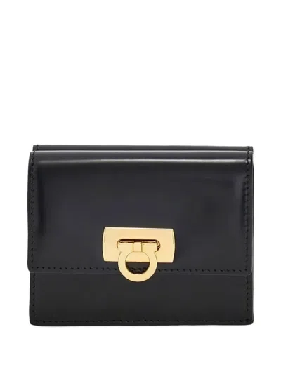 Ferragamo Gancini Clasp Leather Wallet In Black
