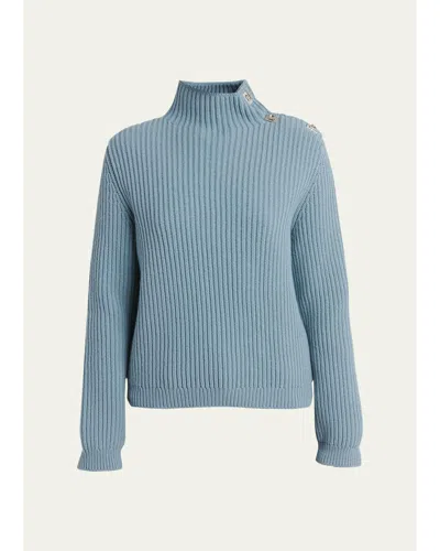Ferragamo Gancini Clasp Shoulder Wool Turtleneck Sweater In Blue