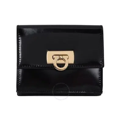 Ferragamo Gancini Clasp Wanda French Folding Wallet In Black
