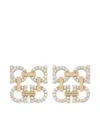Ferragamo Crystal Embellished Four Gancini Clip On Earrings