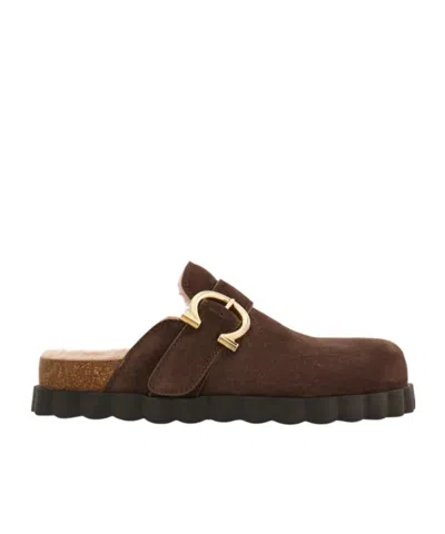 Ferragamo Gancini Clog With Rippled Sole Detail In Blue