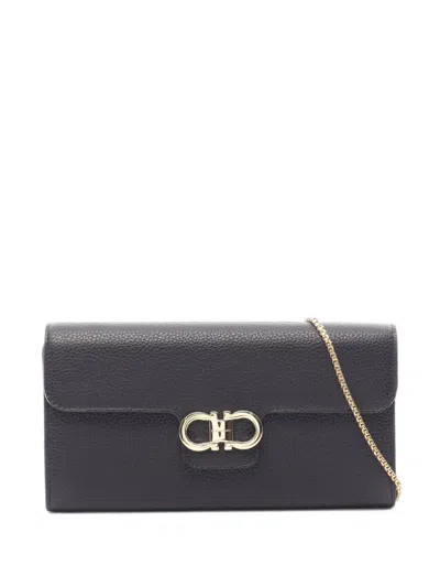 Pre-owned Ferragamo Gancini Clutch Bag In Black