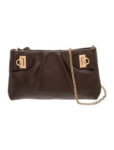 Pre-owned Ferragamo Gancini Clutch In Brown
