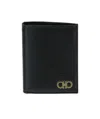 Ferragamo Black Cardholder With Gold-tone Gancini Logo In Calf Leather Man In Black