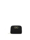 Ferragamo Black Coin Purse With Gancino Logo In Hammered Leaher Woman In Black