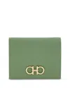 Ferragamo Gancini Compact Leather Wallet In Green