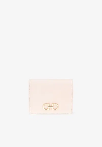 Ferragamo Gancini Compact Leather Wallet In Pink