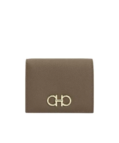 Ferragamo Gancini Compact Wallet In Brown