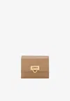 Ferragamo Gancini Compact Wallet In Beige