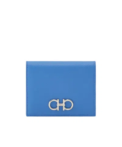 Ferragamo Gancini Compact Wallet In Blue