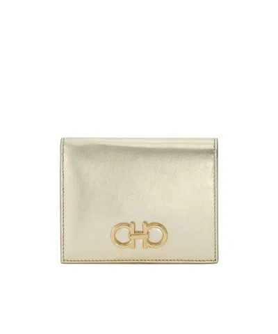 Ferragamo Gancini Compact Wallet In Champagne